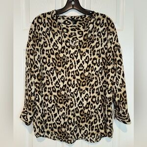 Banana Republic Black and Tan Leopard Print Blouse. Size M